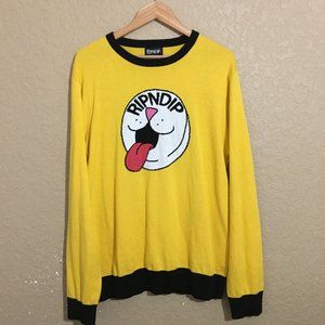 Ripndip Mens Large Yellow Sweater Pullover Cat Stoner Skater Streetwear